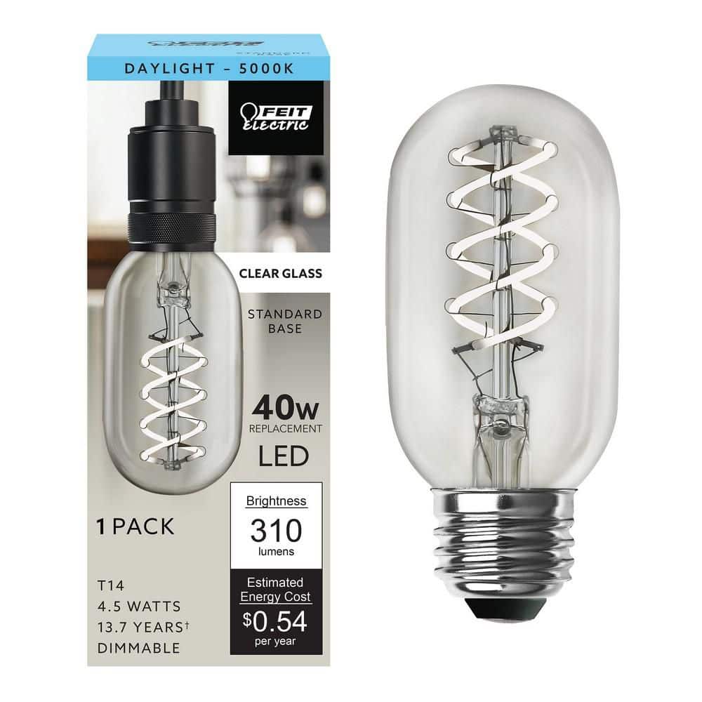 Feit Electric 40-Watt Equivalent T14 Dimmable Spiral Filament Clear Glass E26 Vintage Edison LED Light Bulb, Daylight