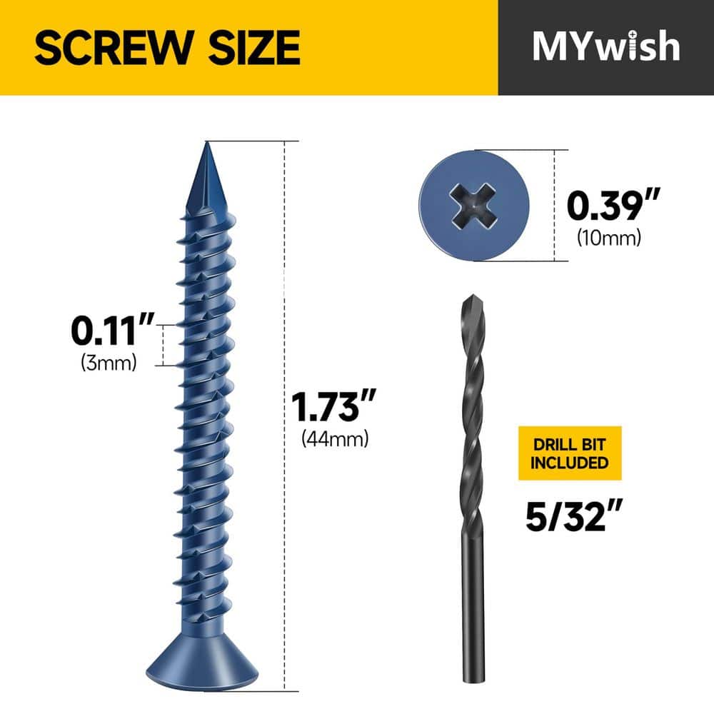 MYWISH 3/16 in. x 1-3/4 in. Flat Phillips Head Concrete Screws (30-Piece) (2)