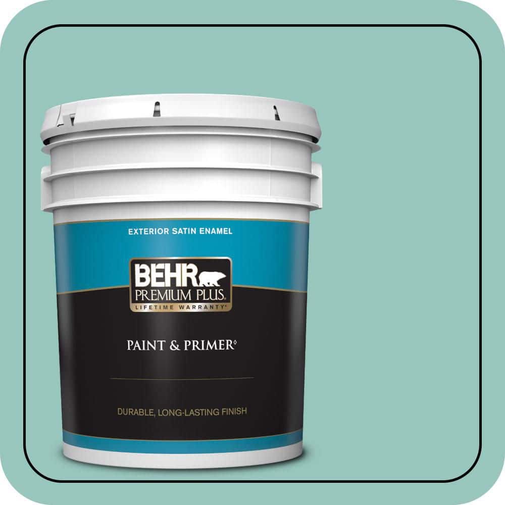 BEHR PREMIUM PLUS 5 gal. #490D-4 Eucalyptus Leaf Satin Enamel Exterior Paint & Primer