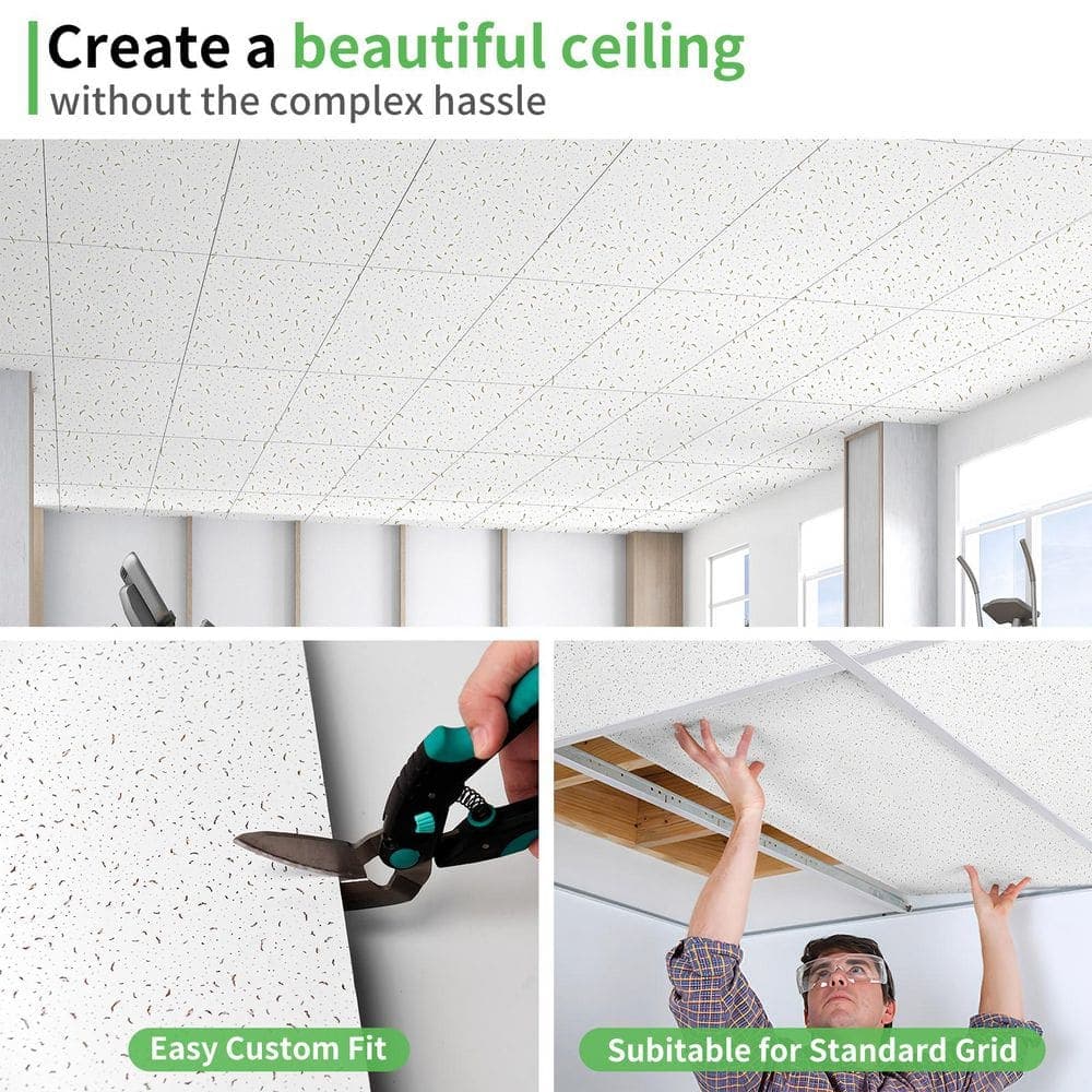 Art3dwallpanels White Fine Fissured Visual Texture 2 x 4 ft. PVC Water Resistant Drop In Ceiling Tiles, 10 Pack (80 sq. ft./case) (3)