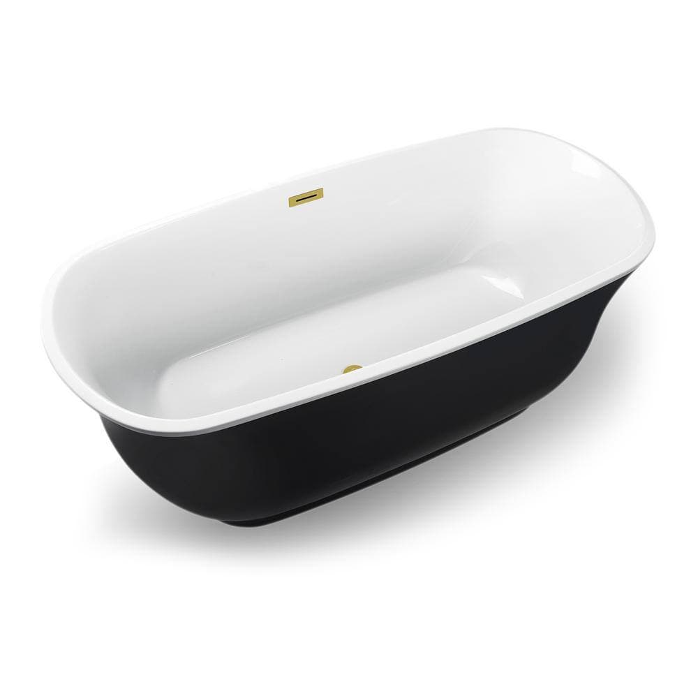 Streamline 67 in. Acrylic Flatbottom Non-Whirlpool Bathtub in Glossy Black with Polished Gold Drain and Overflow Cover (2)