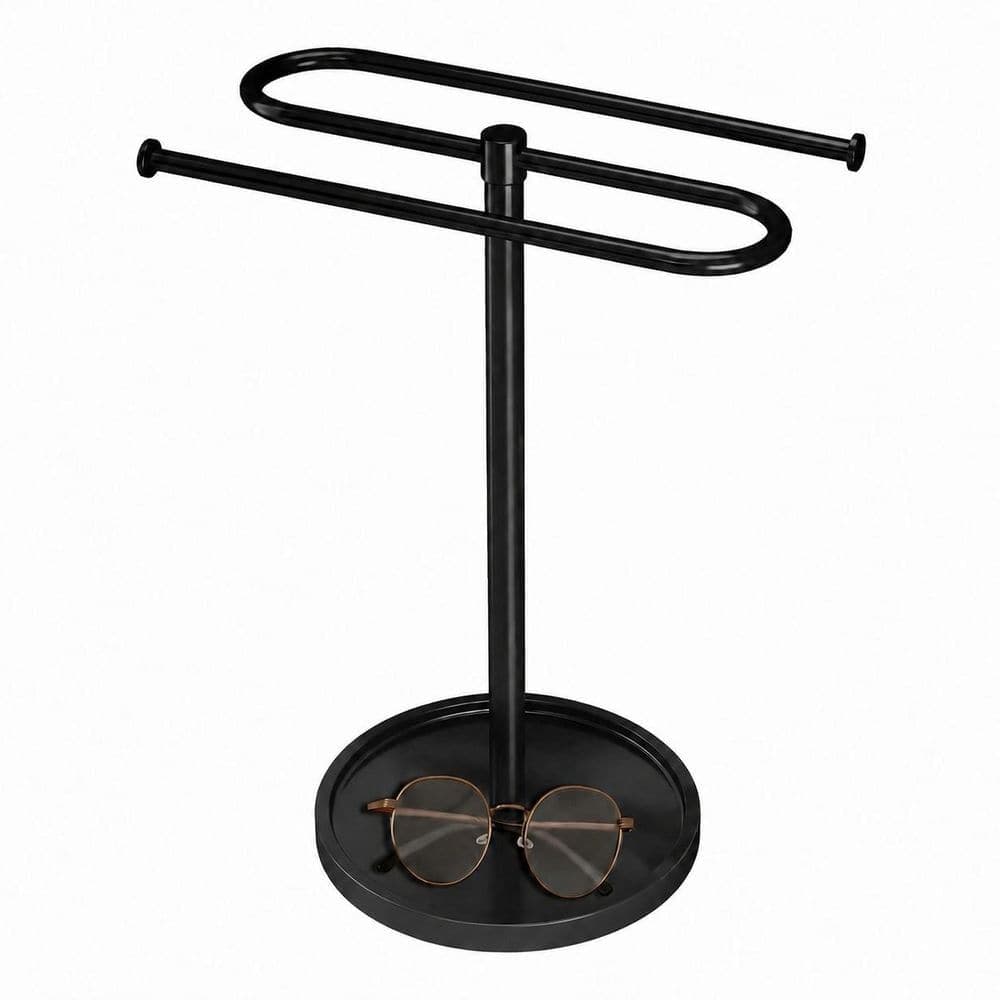 Anqtovp Towel Rack Single Hand Towel Holder Stand S-Shape Free Standing Towel Bar in Black Stainless Steel for Bathroom (1)