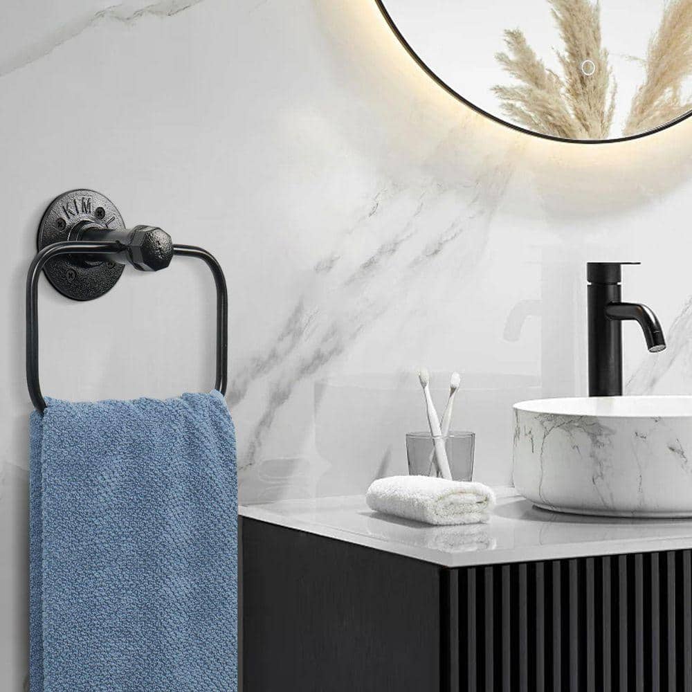 JFVKAF 5 Piece Bathroom Hardware Set with Towel Bar Towel Ring Toilet Paper Holder Robe Hooks in Black Finish (3)