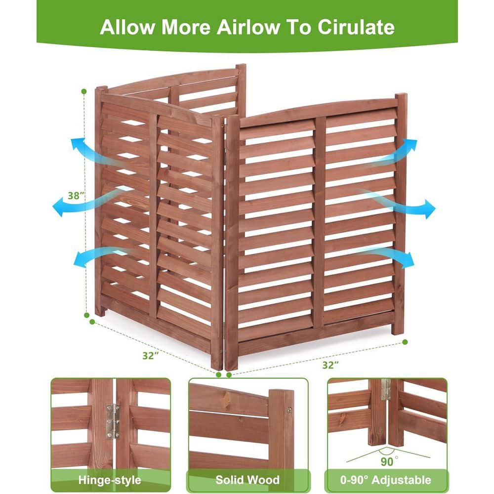 Unbranded Brown 3-Panel 32 in. W x 38 in. H Outdoor Wood Air Conditioner Fence, 3-Section Outside Wood Privacy Fence (2)