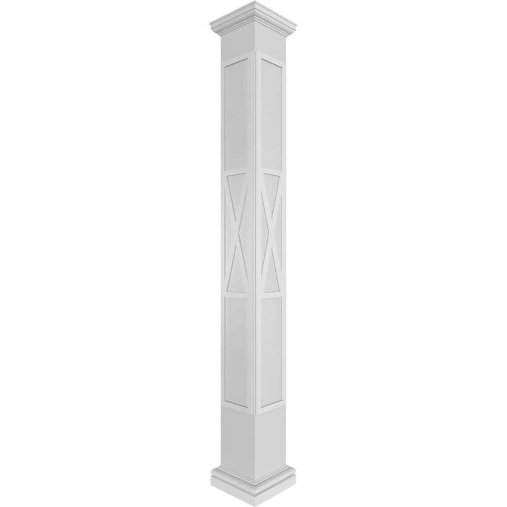 Ekena Millwork 11-5/8 in. x 10 ft. Premium Square Non-Tapered X-Board Farmhouse Fretwork PVC Column Wrap Kit w/Tuscan Capital and Base (1)