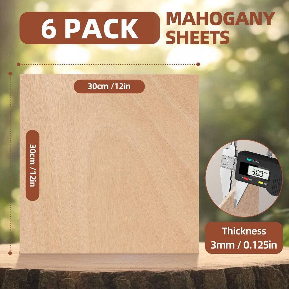 Afoxsos 1/8 in. x 12 in. x 12 ft. Mahogany Plywood Project Panel 6-Pack for Laser Cutting and Engraving (3)