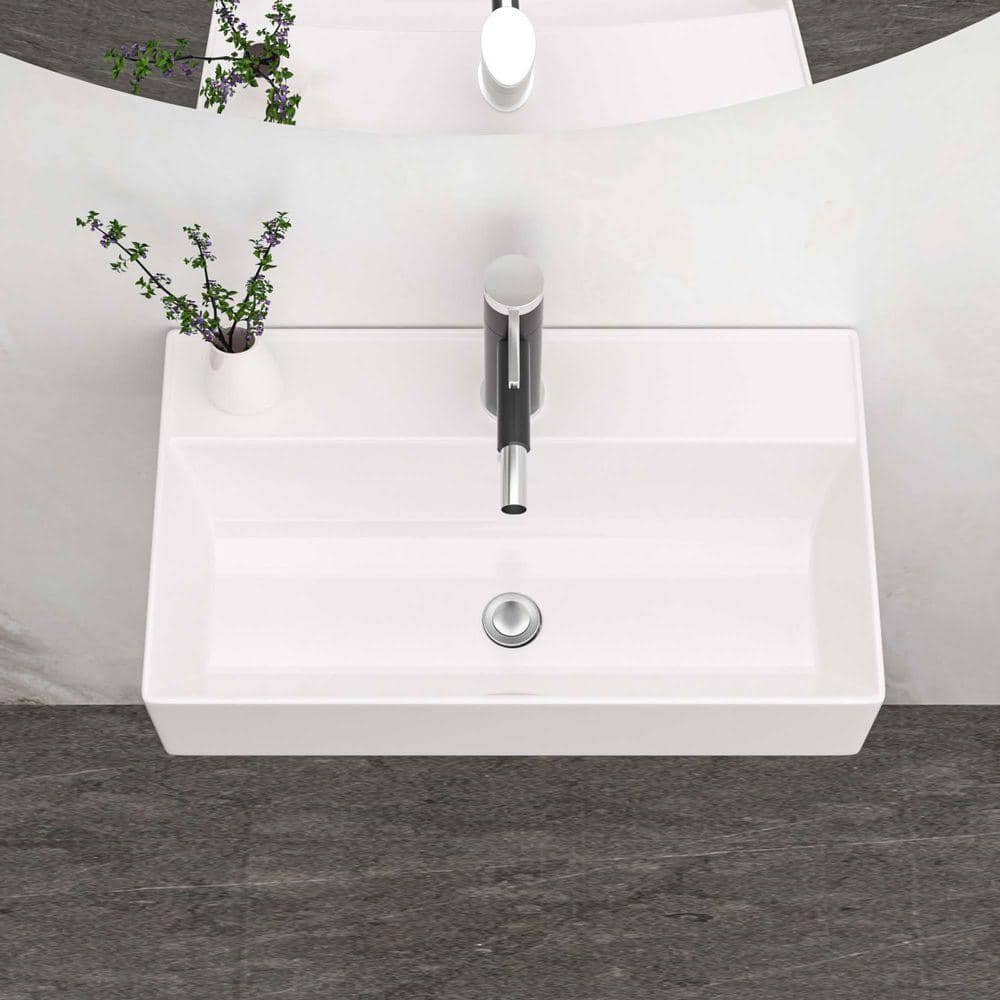 XUJMK 5 in. Wall-Mounted Rectangular Bathroom Ceramic Sink in White, 21 x 12 in. Wall Mount Bathroom Sink (2)