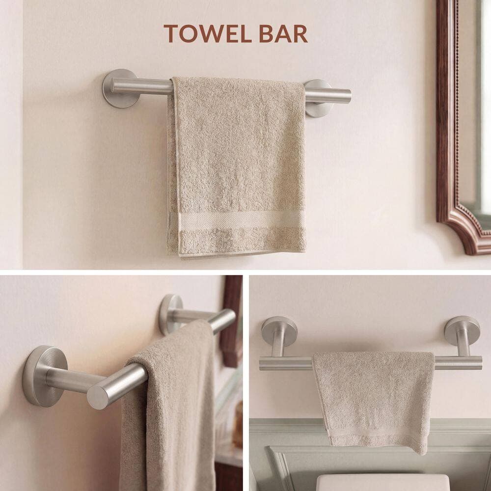 BWE 3-Piece Bath Hardware Set with 12 in. Towel Bar, Toilet Paper Holder, Towel Ring in Brushed Nickel (3)