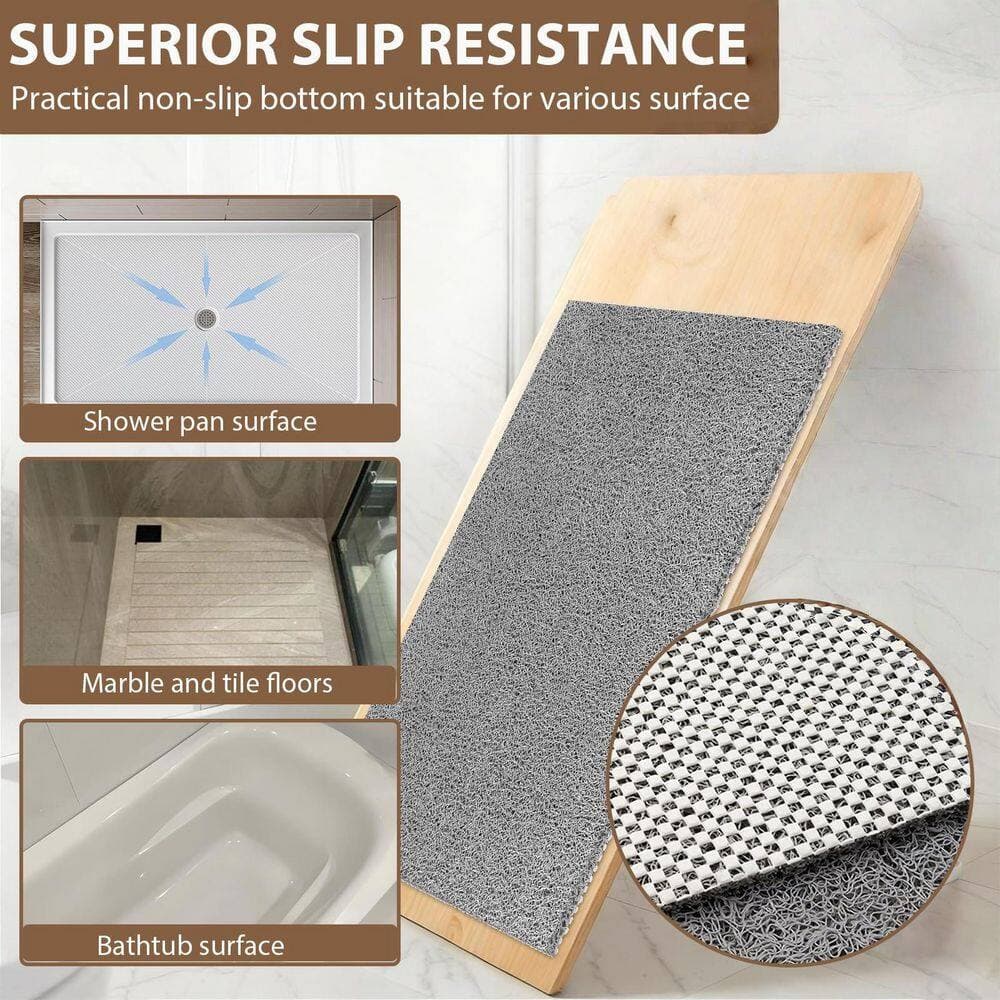 Wudkey 31.5 in. x 47.2 in. Shower Mats for Inside Shower with Drain Hole in Grey, Soft PVC Loofah Anti Slip Shower Stall Mat (3)