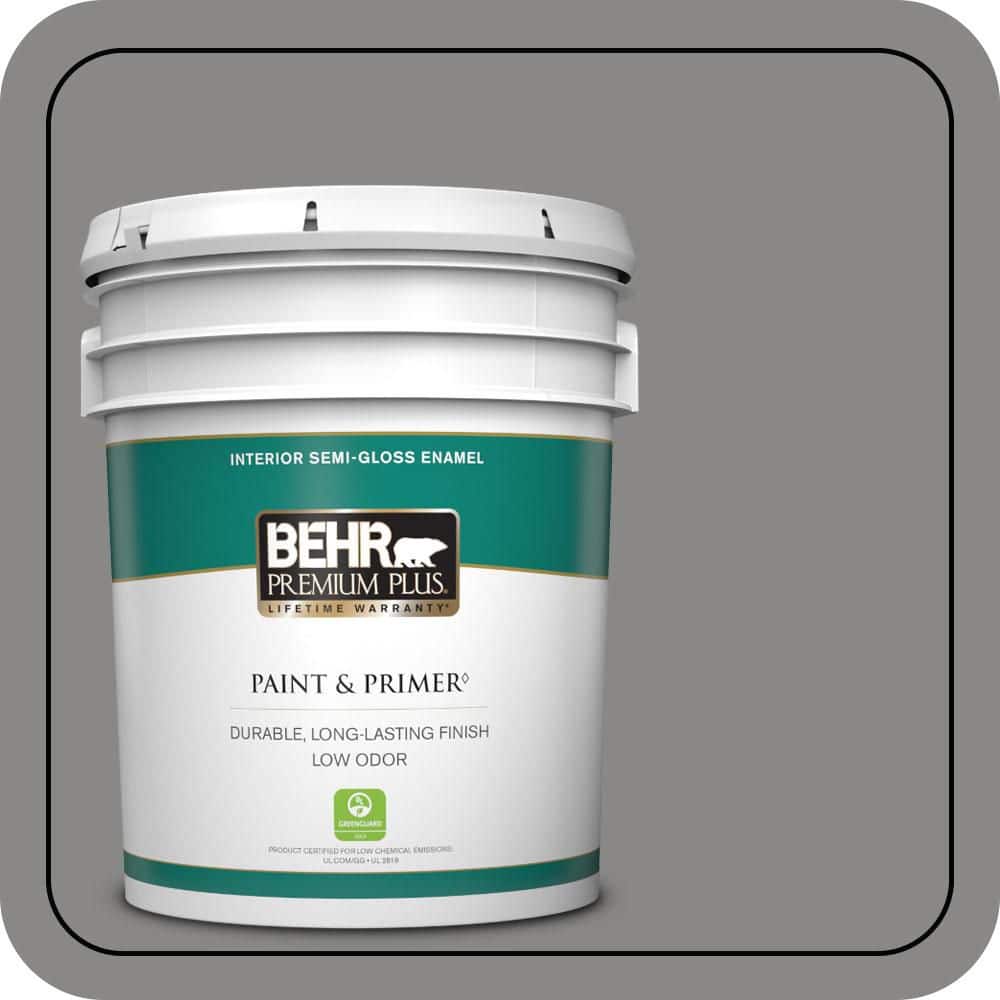 BEHR PREMIUM PLUS 5 gal. #PPU26-04 Falcon Gray Semi-Gloss Enamel Low Odor Interior Paint & Primer (1)