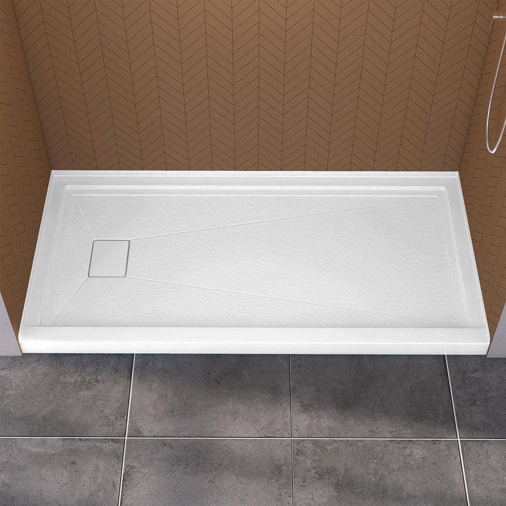 NTQ 72 in. x 36 in. Acrylic Single Threshold Alcove Rectangular Shower Pan Base with Left Drain Hole and Cover in White