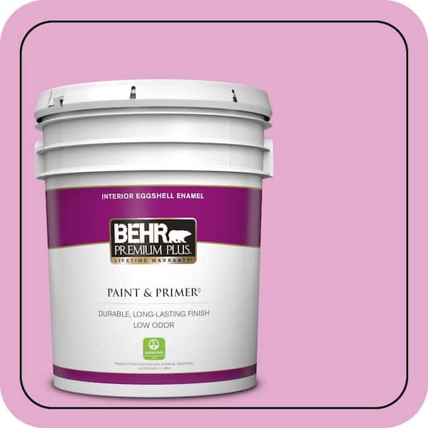 BEHR PREMIUM PLUS 5 gal. #680A-3 Pink Bliss Eggshell Enamel Low Odor Interior Paint & Primer (2)