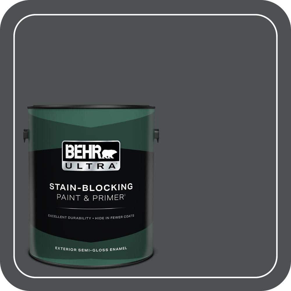 BEHR ULTRA 1 gal. #PPU26-01 Satin Black Semi-Gloss Enamel Exterior Paint & Primer