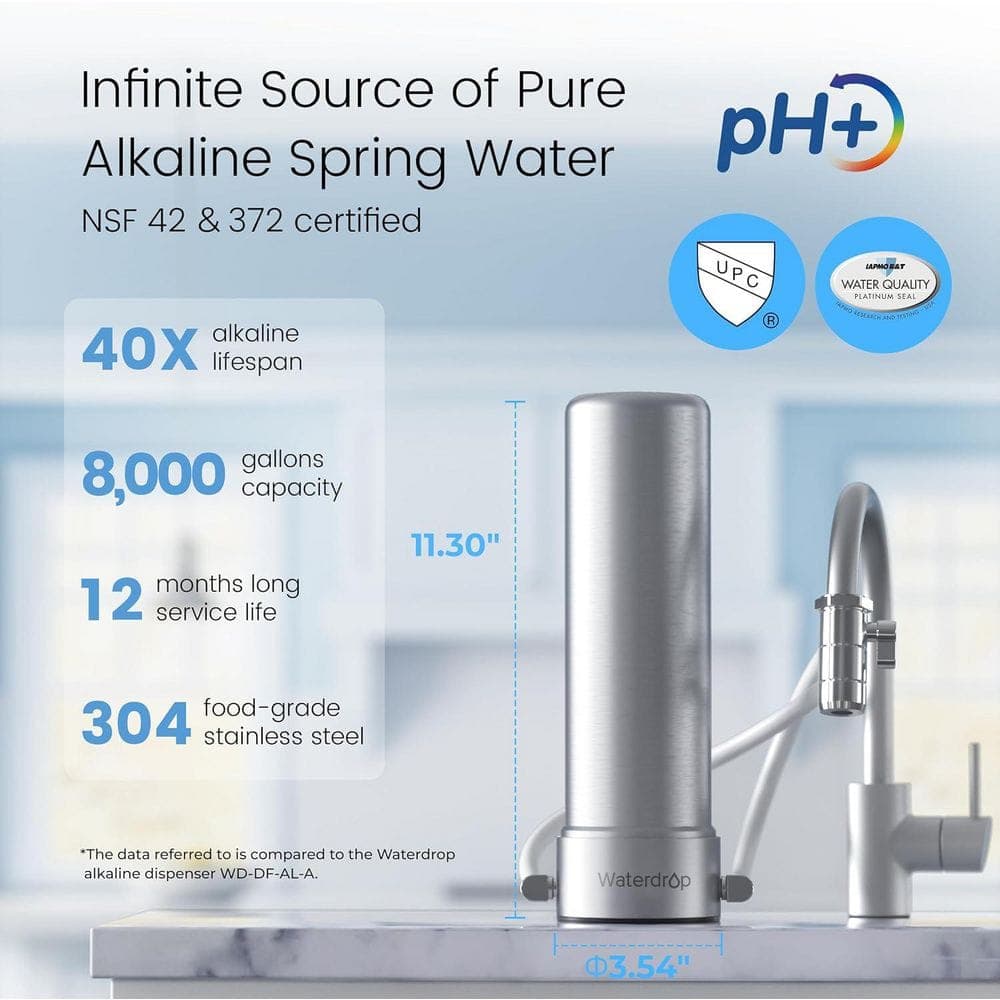 Waterdrop Alkaline Countertop Water Filter,NSF/ANSI 42 and 372 Certified,Reduces Heavy Metals,99% Chlorine,Extra CFF-02-1 Filter. (2)