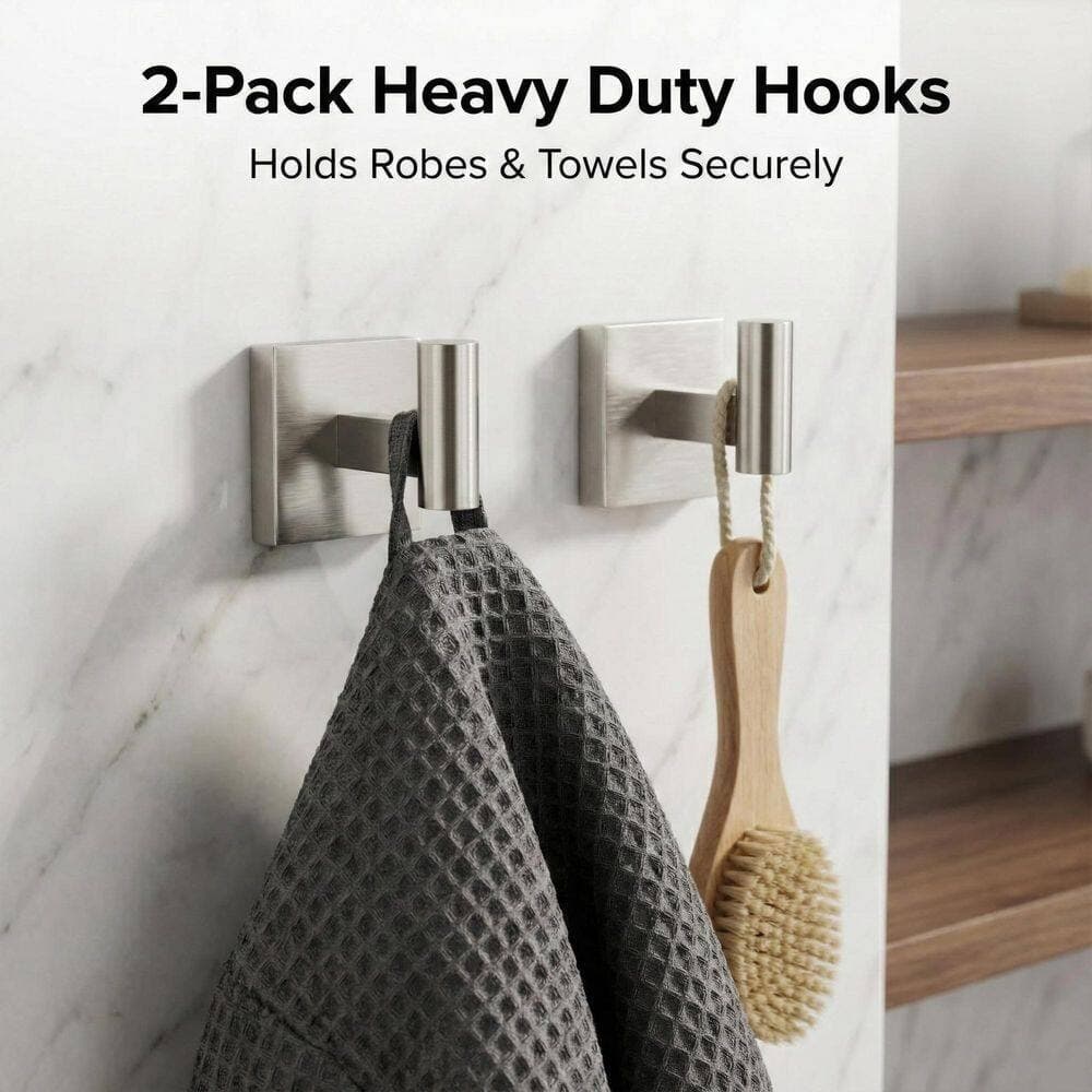 LAIFUCAM 5-Piece Bathroom Hardware Set with Towel Bar, Towel Ring, Toilet Paper Holder, 2 Robe Hooks in Brushed Nickel (2)