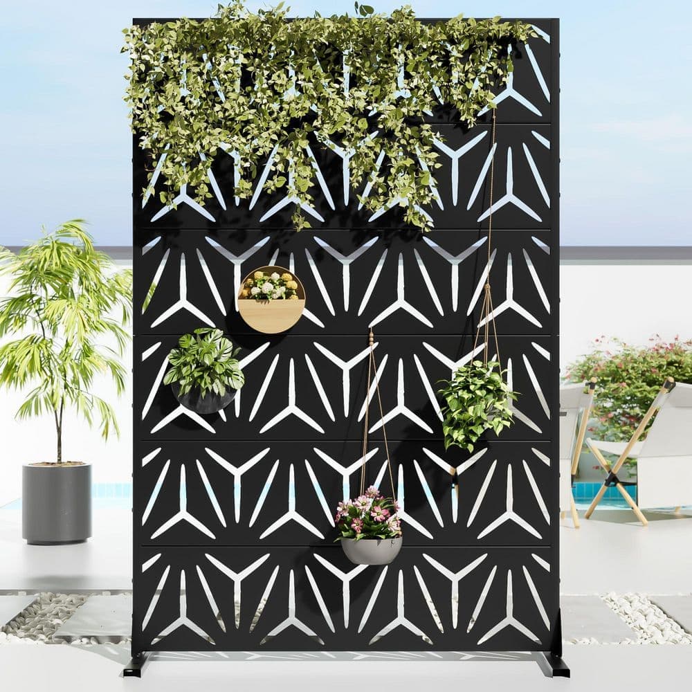 Dovelina 47 in. x 72 in. Black Textured Metal Garden Screens Outdoor Privacy Screen (1)