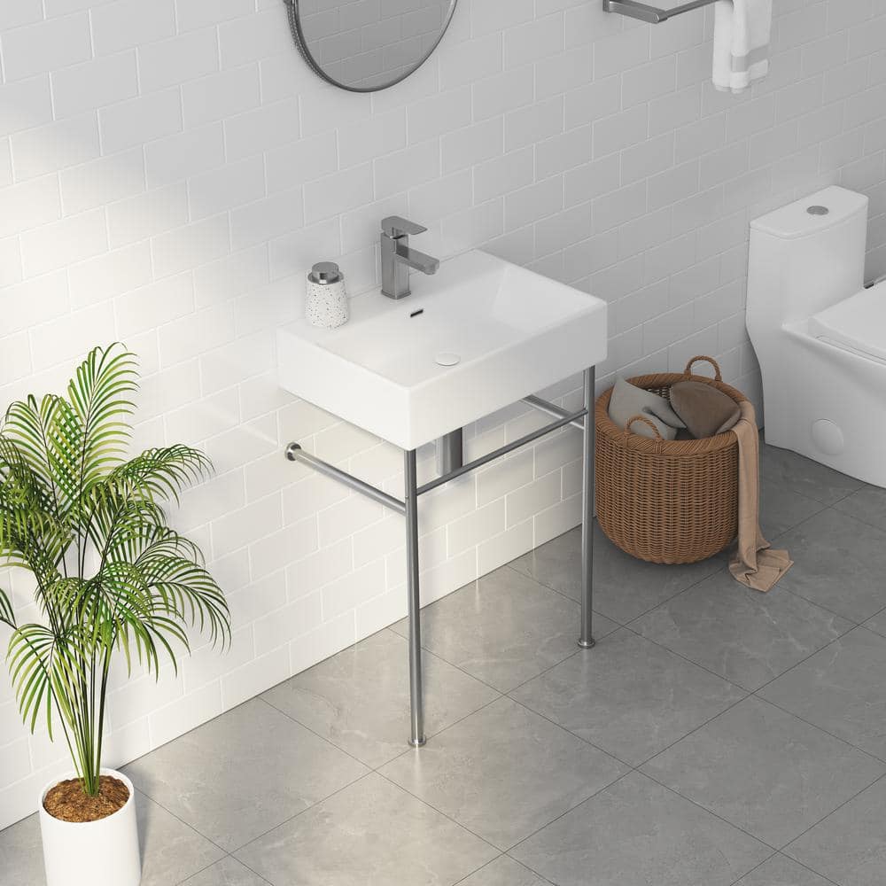 Eridanus Turner Vitreous China White Console Sink Basin and Brushed Nickel Stainless Steel Legs Combo with Overflow Hole (3)