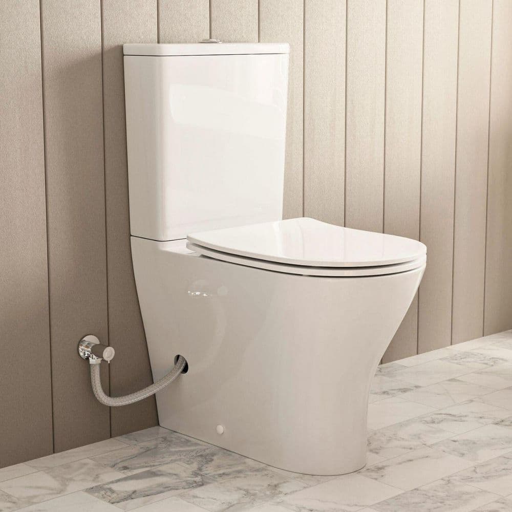 MaceratingFlo 19 in. Rear Discharge 2-Piece Toilet Elongated Bowl White 0.8/1.28 GPF Dual Flush, 7 in. Rough In with 2 Extension Pipes