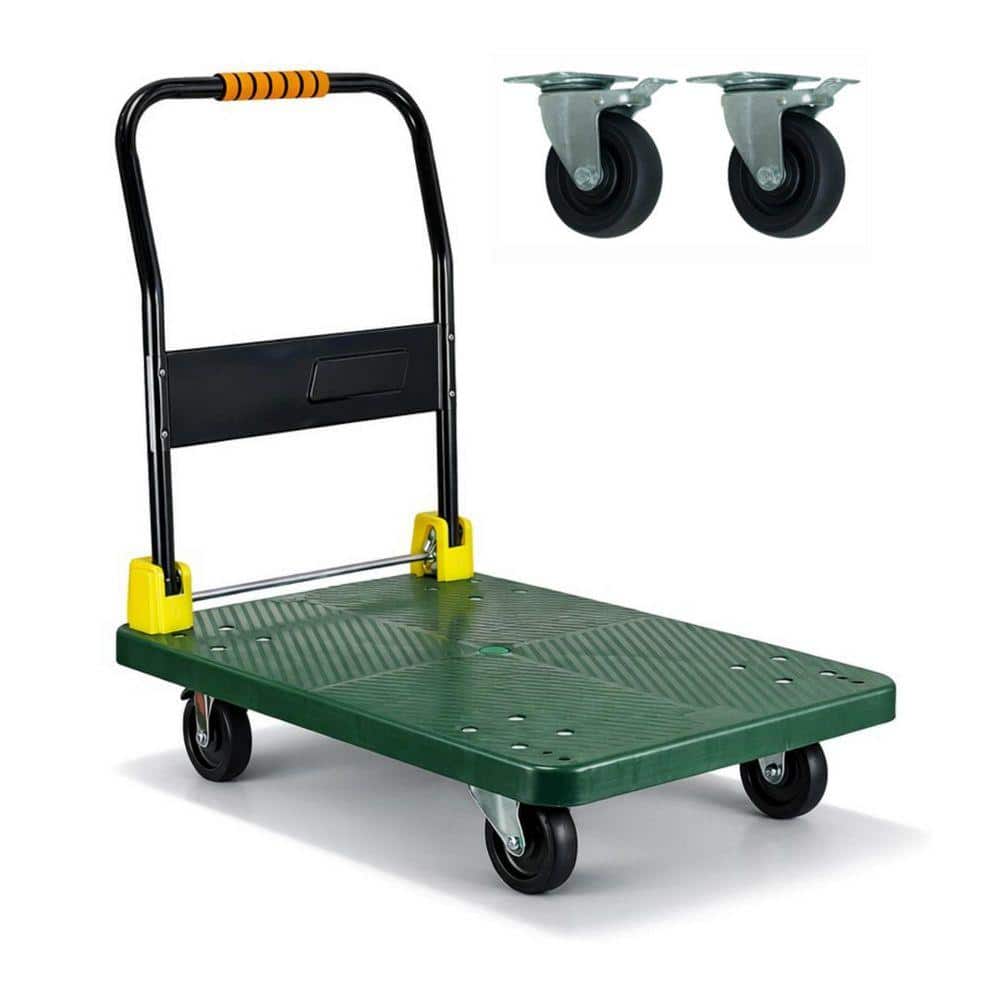 Miscool 440 lbs. Capacity Platform Truck Flatbed Cart Heavy Duty Steel Foldable Push Cart Dolly with Swivel Wheels for Moving