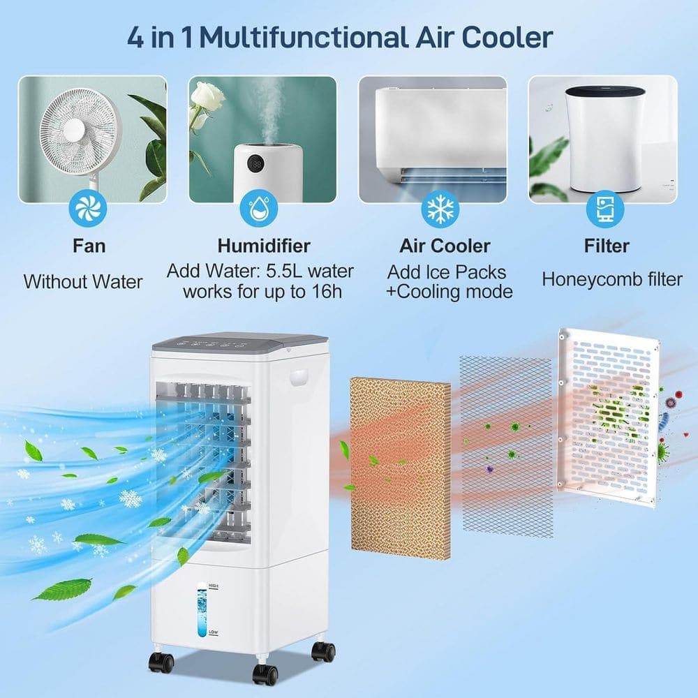 Adrinfly 7H Timer 3-in-1 Evaporative Cooler Portable Air Conditioner with Remote Contro, 1.45 Gal Water Tank, 3-Speeds (3)