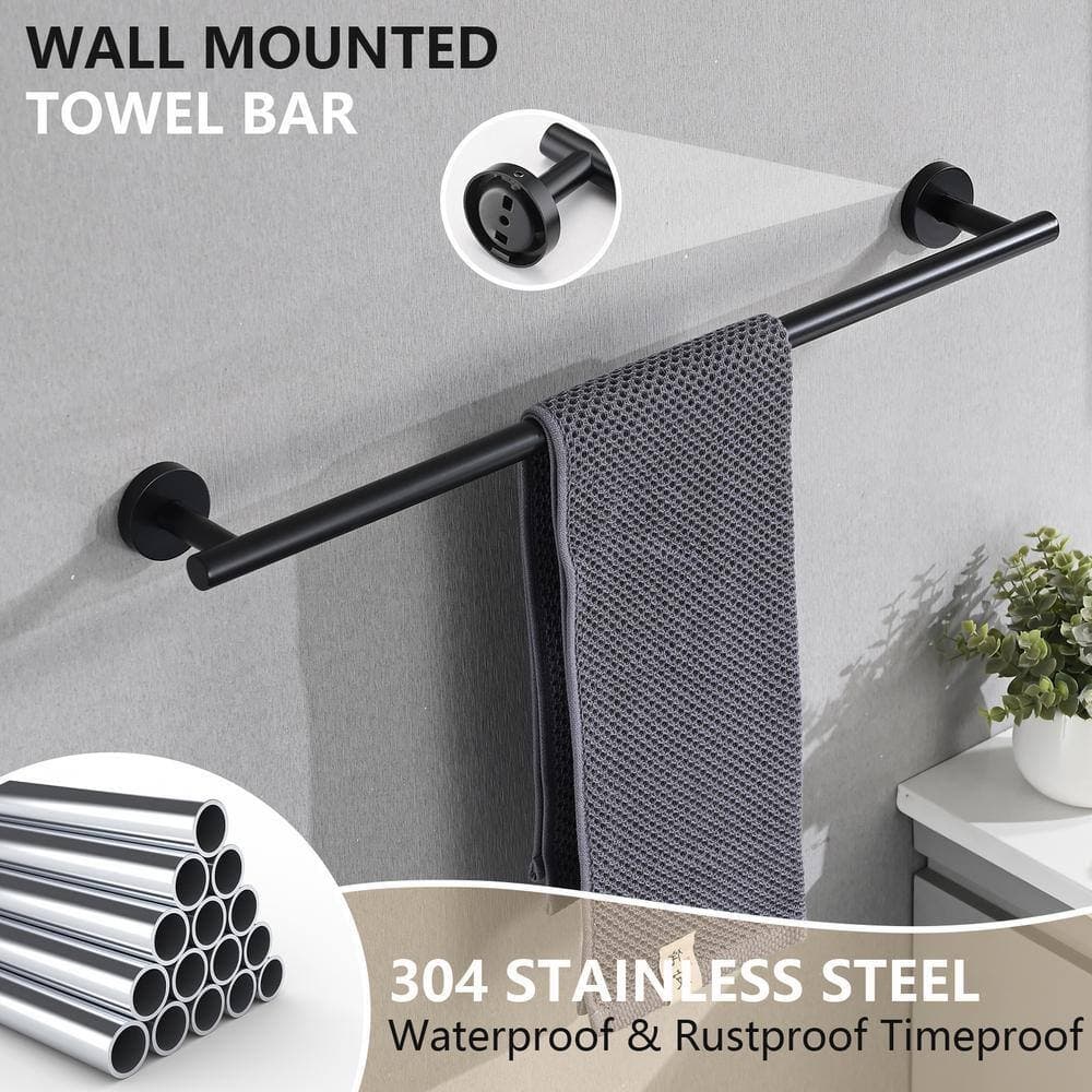 ehablix Bathroom Hardware 5-Piece Bath Hardware Set with Towel Bar, Robe Hook, Toilet Paper Holder in Matte Black (2)