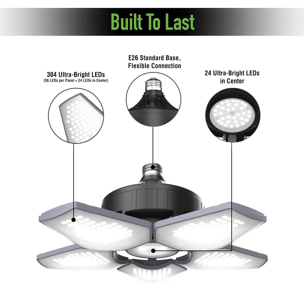 BEYOND BRIGHT 60-Watt Adjustable LED Garage Ceiling Light with 6000 Lumens, 348 LED Bulbs (4)