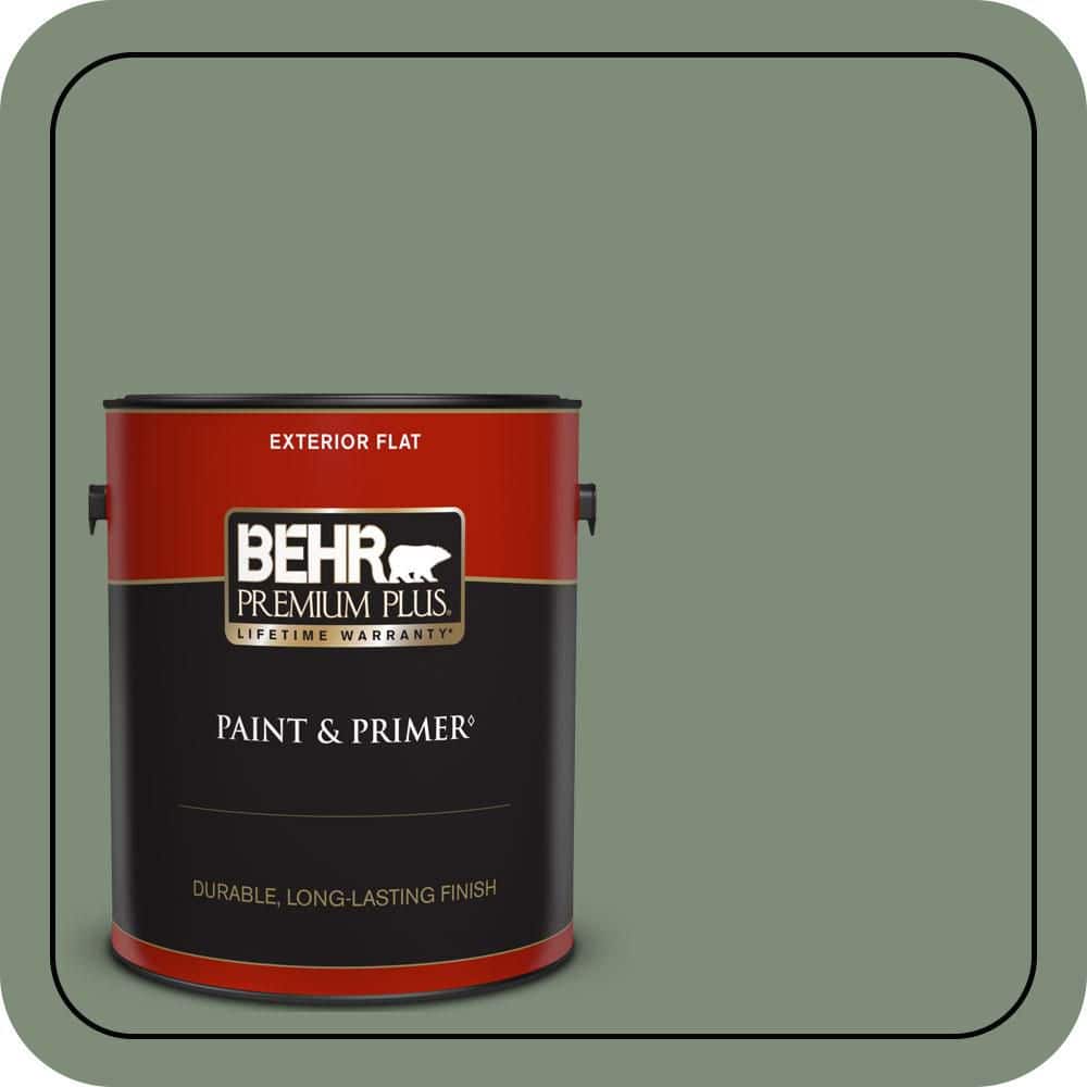 BEHR PREMIUM PLUS 1 gal. #450F-5 Amazon Moss Flat Exterior Paint & Primer