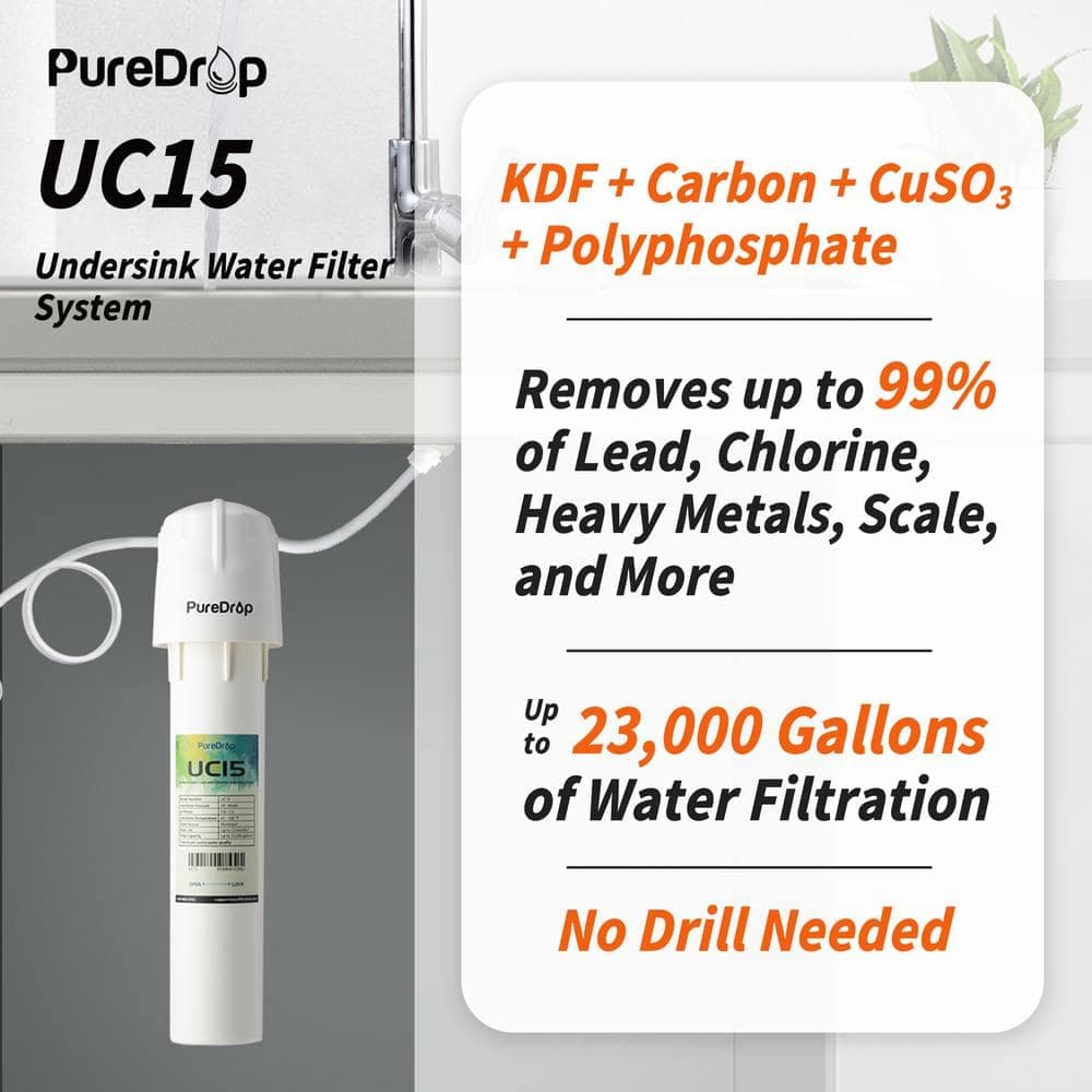 PureDrop UC15 Under Sink Water Filtration System, Reduces Chlorine, Odor, Bad Taste, Heavy Metals, and Sediment, Fast Flow (2)
