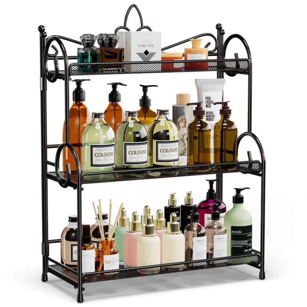 Dracelo 11.8 in. W x 5.8 in. D x 16.6 in. H 3 Tier Black Bathroom Organizer Countertop Shelf (1)