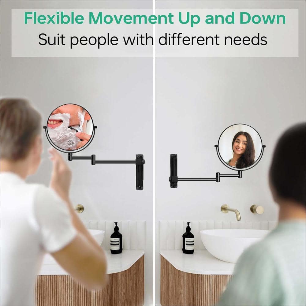INSEEDE VERRA 8 in. Wall Mounted Makeup Mirror with 1X/10X Magnification, Double-Sided 360° Swivel Vanity Mirror in Black (2)