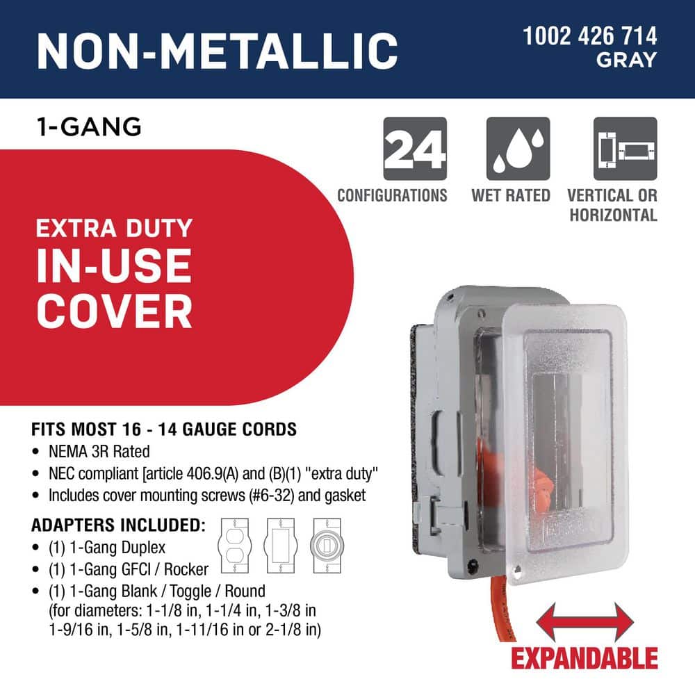Commercial Electric 1-Gang Extra Duty Non-Metallic Low Profile While-In-Use Weatherproof Horizontal/Vertical Receptacle Cover, Gray (2)