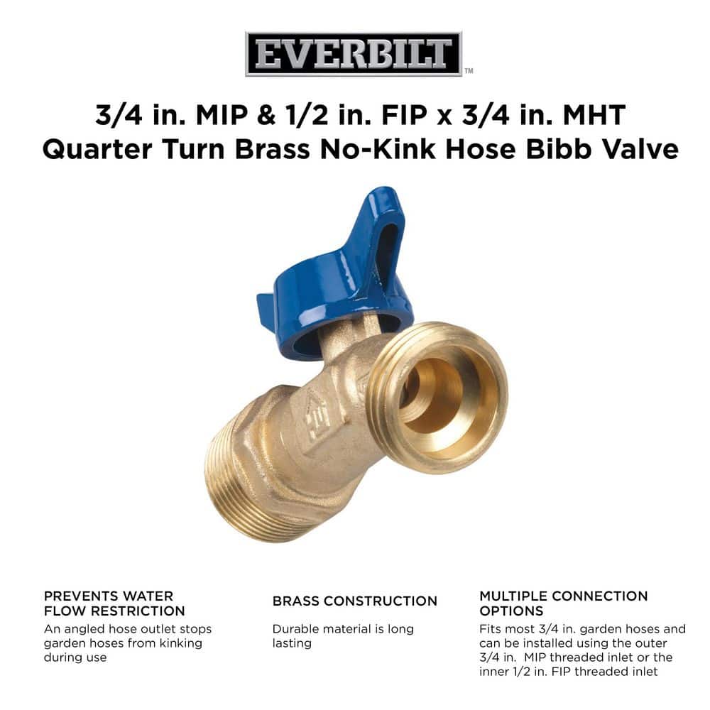 Everbilt 3/4 in. MIP & 1/2 in. FIP x 3/4 in. MHT Quarter Turn Brass No-Kink Hose Bibb Valve (3)