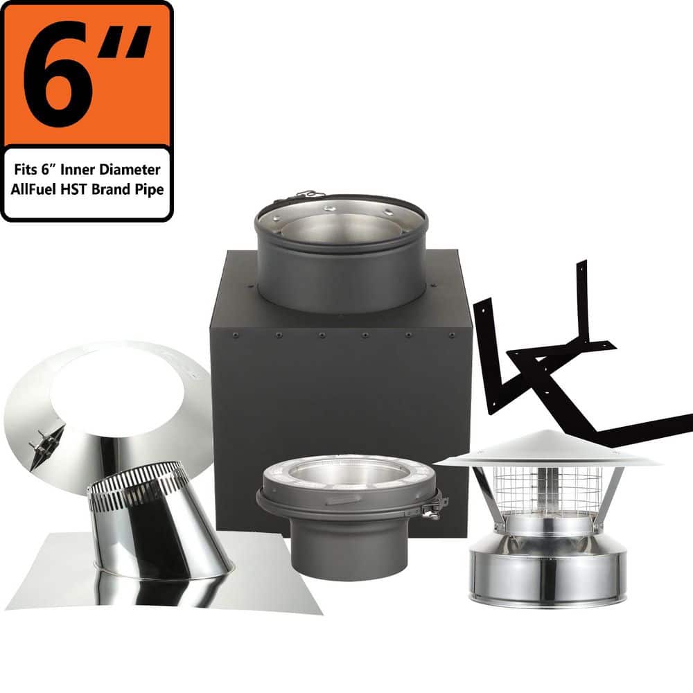 ALLFUEL HST AllFuel 6 in. x 12 in. Double Wall Chimney Pipe Starter Kit for Cathedral Ceilings and Flat Roof (1)