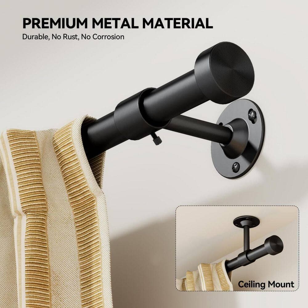 Wudkey 1 in. Dia x 32 in. to 120 in. Adjustable Shower Curtain Rod in Black, Window Treatment Rods with Aluminium Finials (2)