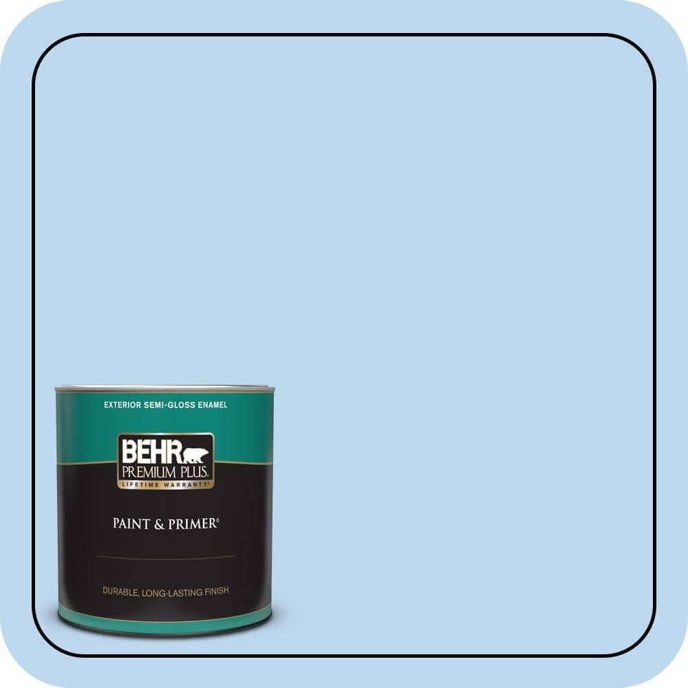 BEHR PREMIUM PLUS 1 qt. #P520-1 First Rain Semi-Gloss Enamel Exterior Paint & Primer