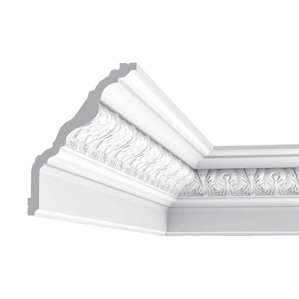 ORAC DECOR 6-7/8 in. x 5-1/8 in. x 78-3/4 in. Acanthus Leaves and Beads Primed White Polyurethane Crown Moulding (1)