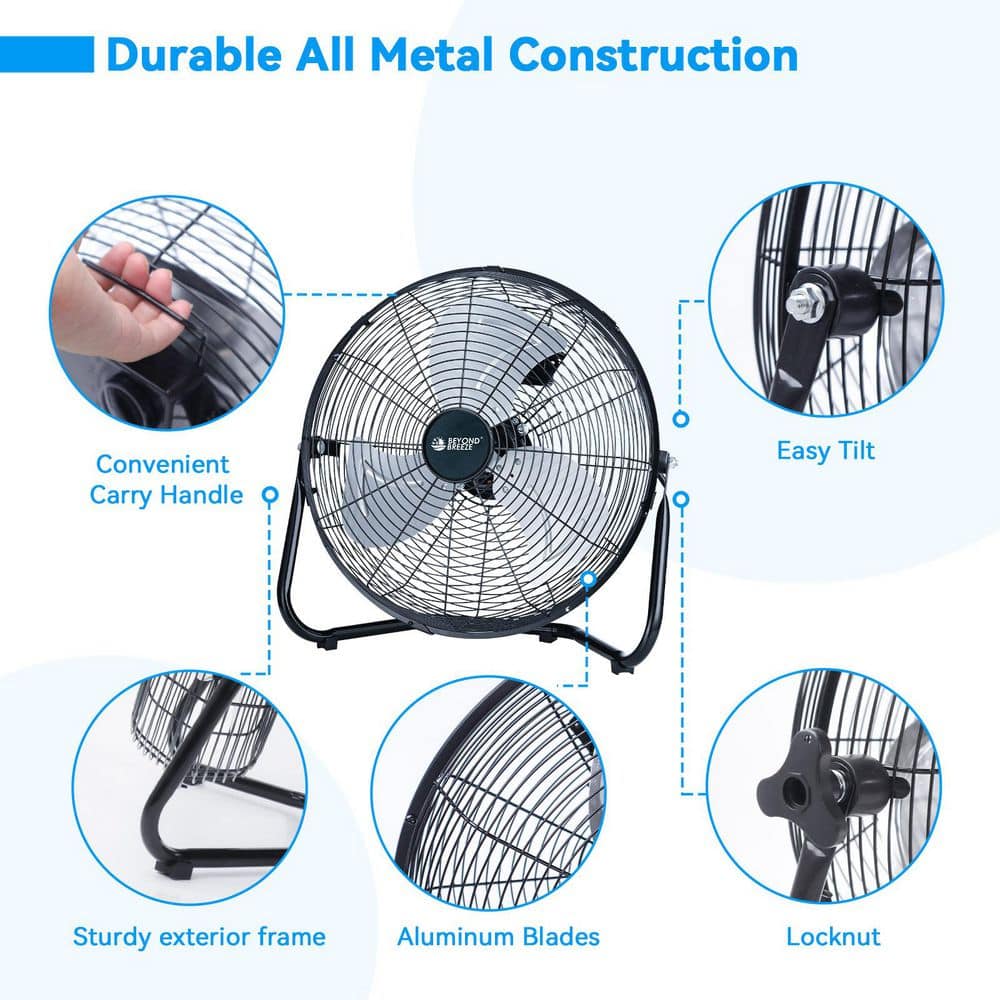 BEYOND BREEZE 14 in. Floor Fan, 3-Speed All Metal Fan with Adjustable Tilt, Portable Cradle Floor Fan, Black (2)