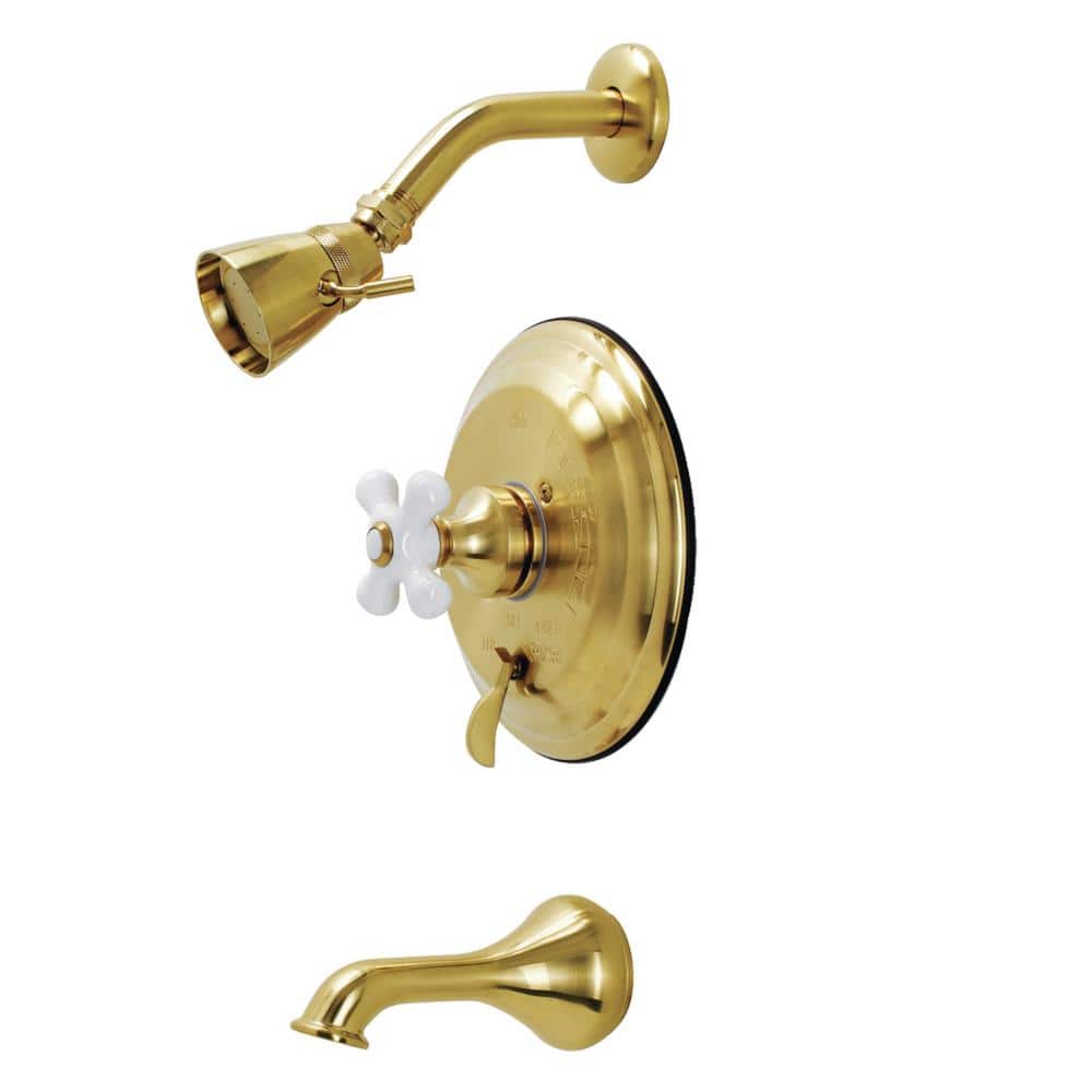 Kingston Brass Restoration Single Handle 1-Spray Tub and Shower Faucet 1.8 GPM with Corrosion Resistant in. Brushed Brass (1)