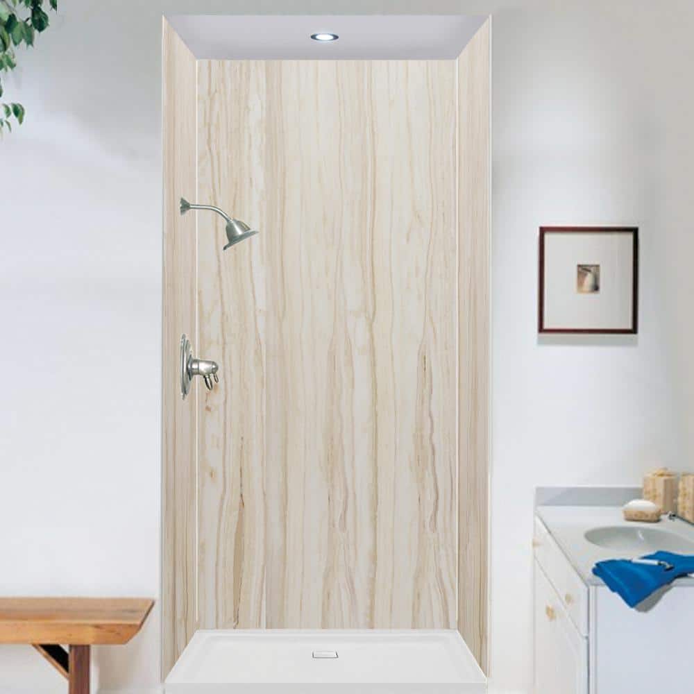 Transolid Expressions 36 in. x 36 in. x 96 in. 4-Piece Easy Up Adhesive Alcove Shower Wall Surround in Sorento (1)