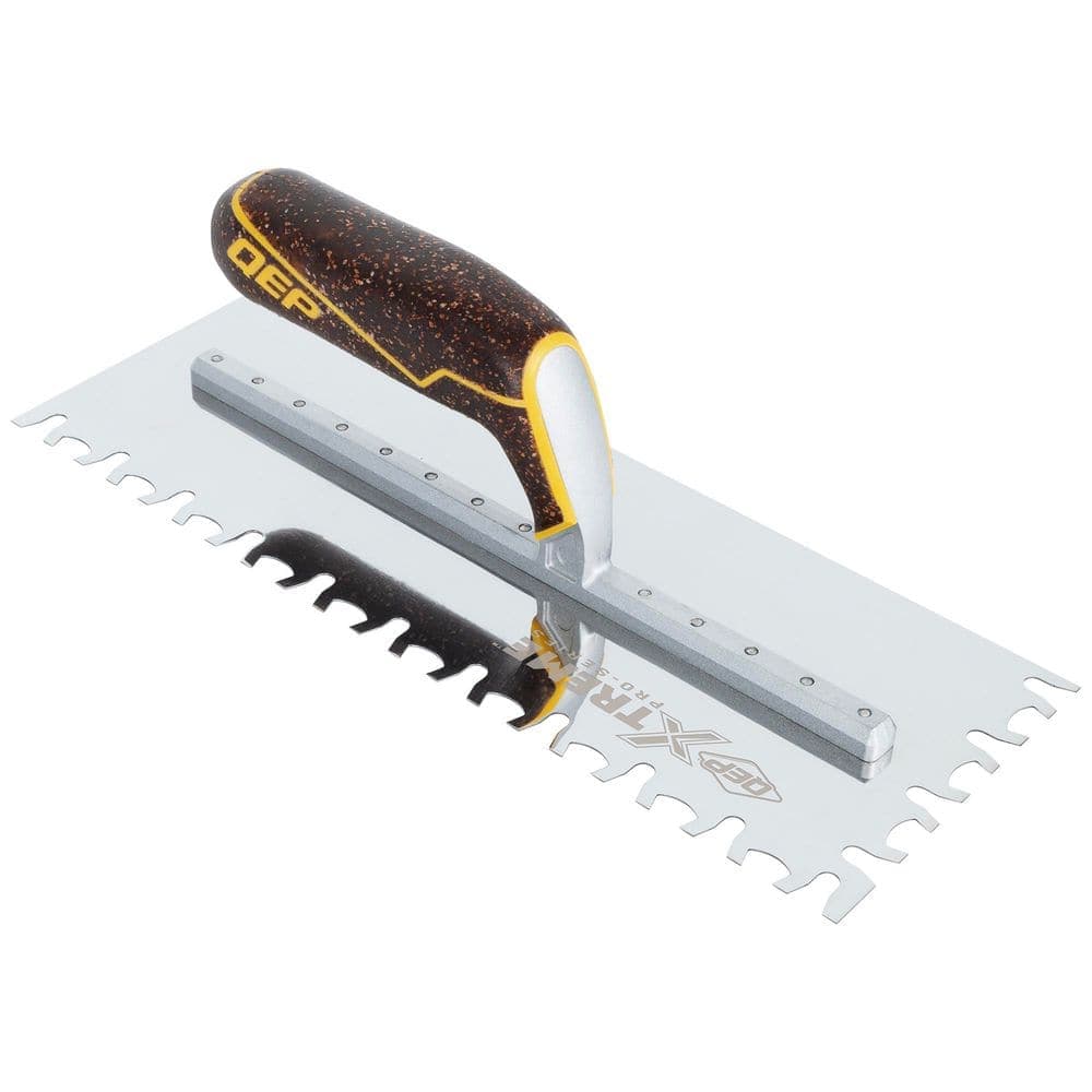 QEP 12 in. x 4-1/2 in. Stainless Steel Blade Natural Stone, Pavers, Saltillo, Ceramic Tile, Euro Notched XL Flooring Trowel