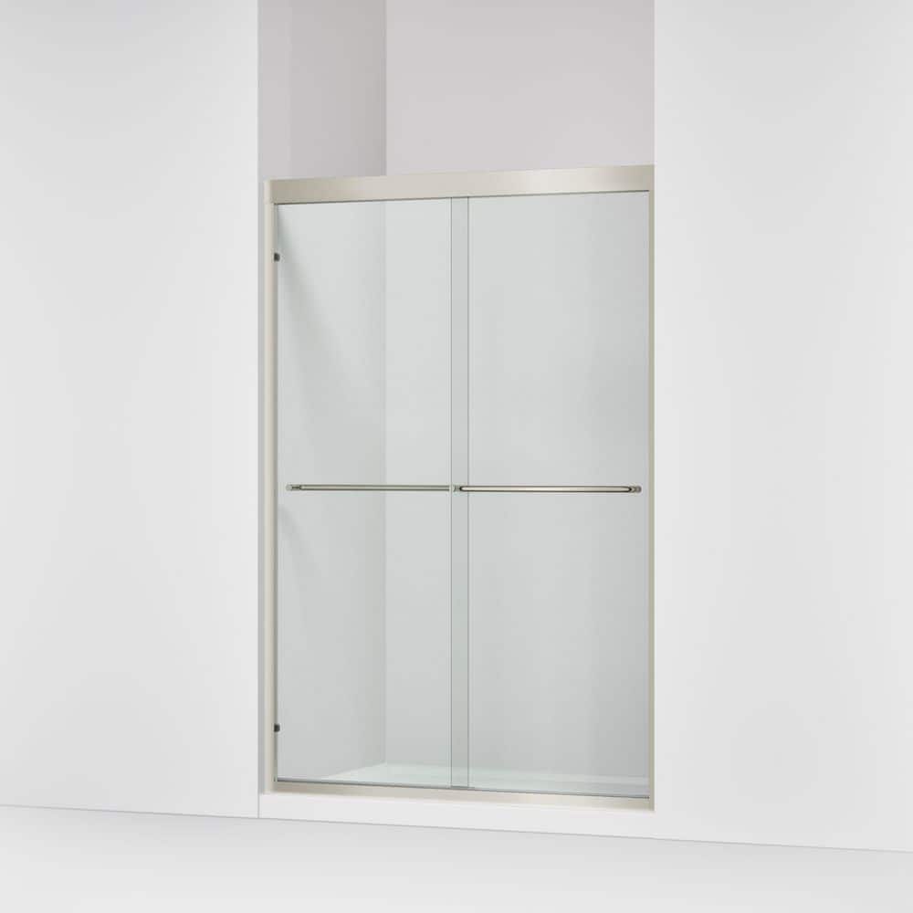 KOHLER Lively 57-60 in. W x 70 in. H Frameless Sliding Shower Door in Brushed Nickel with 1/4 in. Thick Clear Tempered Glass (2)