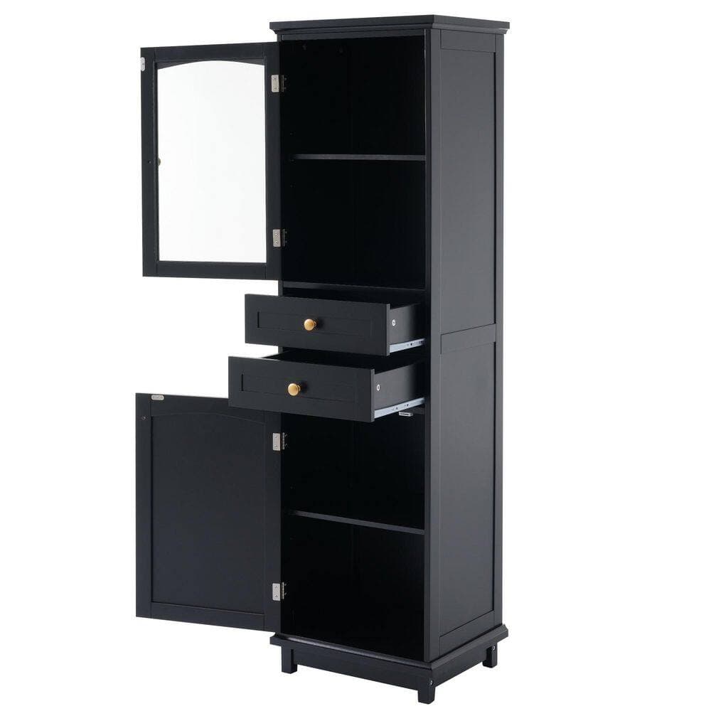 Unbranded 17.76 in. W 14.21 in. D 62.99 in. H Freestanding Bathroom Linen Cabinet with Glass Doors, Adjustable Shelves (2)