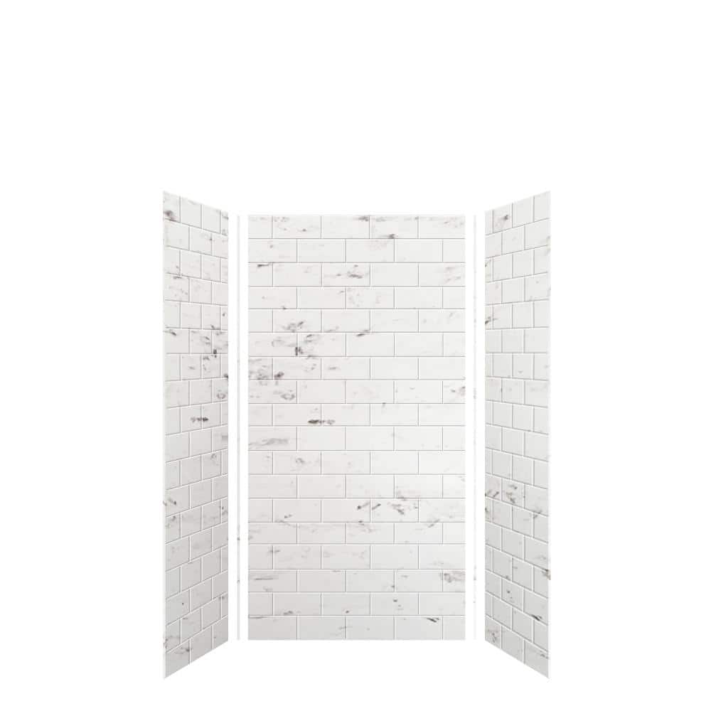 Transolid SaraMar 36 in. x 36 in. x 72 in. 3-Piece Easy Up Adhesive Alcove Shower Wall Surround in White Venito (2)