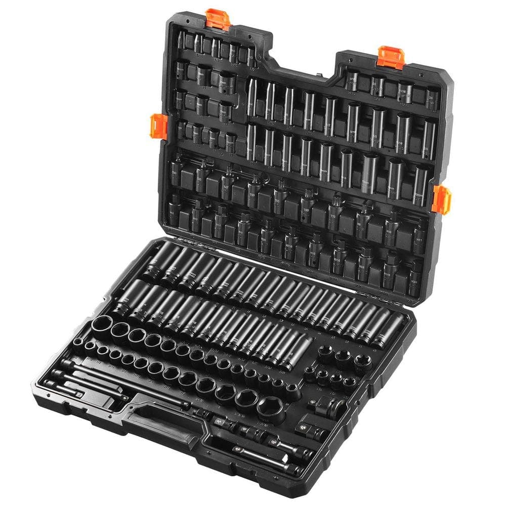 SKYSHALO Impact Socket Set 130-Piece 3/8 in. and 1/2 in.-SAE and Metric Drive Socket Set-6 Point Cr-Mo Alloy Steel (1)