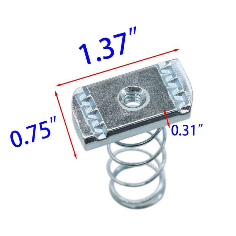 Ahfiwaso 1/4 in. - 20 Long Spring Strut Channel Nuts with Zinc Electroplate Finish for Great Use Unistrut Channels, 10-Packs (2)