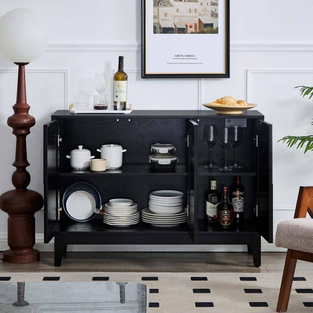 XUJMK 44 in W x 16 in D x 31 in H Linen Cabinet, Buffet Cabinet, Farmhouse Sideboard in Black with Storage, Adjustable Shelves (3)