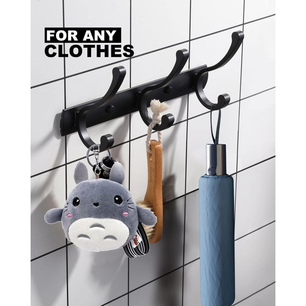 WOWOW 9.7 in . Wall-Mounted Dual J-Hook Robe/Towel Hook in Black (2)