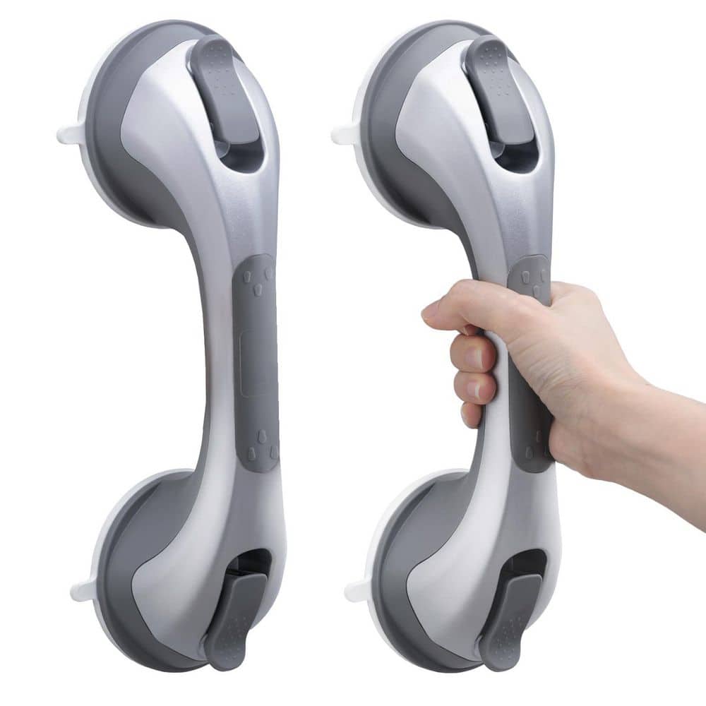 NVNOO 12.2 in x 3.7 in Grab Bars for Bathtubs and Showers, Removable Bath Handrails for Seniors, Silver (2-Pack) (1)