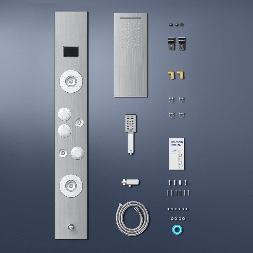 androme 55 in. 6-Jet LED Shower Panel System with Rainfall Waterfall Shower Head Hand Shower and Massage Head in Brushed Nickel (3)