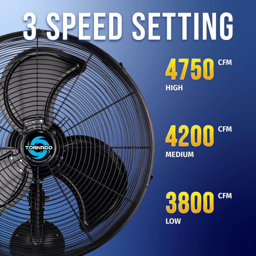 Tornado 20 in. Outdoor Rated Water-Resistant High Velocity Metal Oscillating Wall Fan, Black (3)